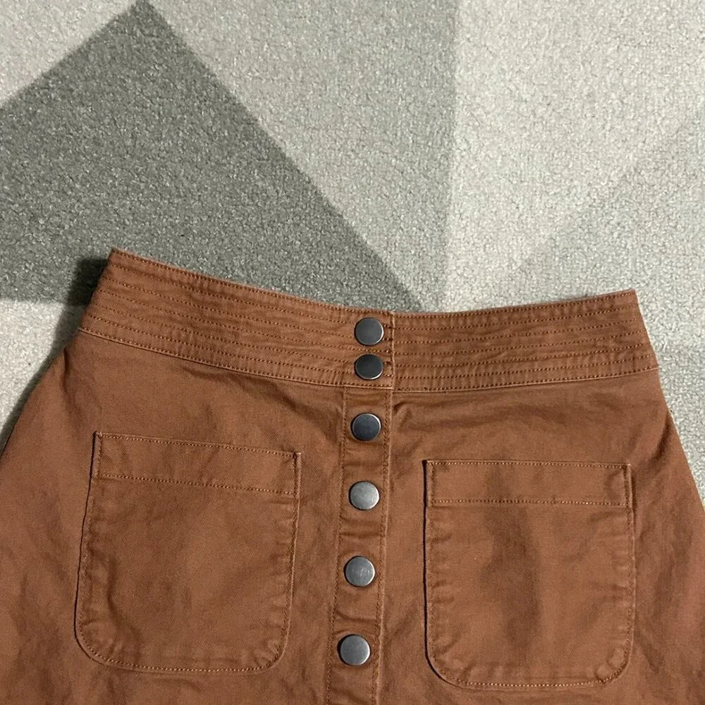 Madewell Rusty Brown Snap Front A-Line Raw Hem Mini Skirt Women's Size 00‎
